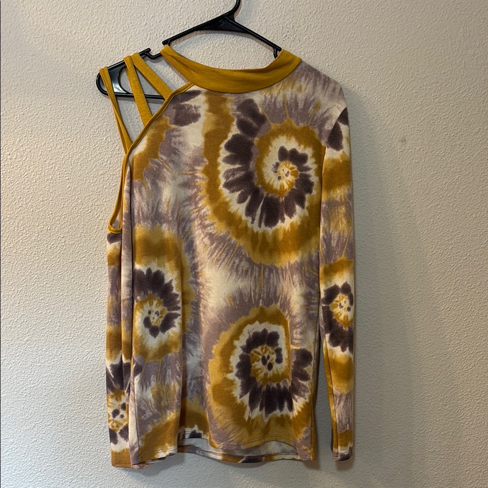 BiBi Yellow and Purple Asymmetrical Long Sleeve Blouse